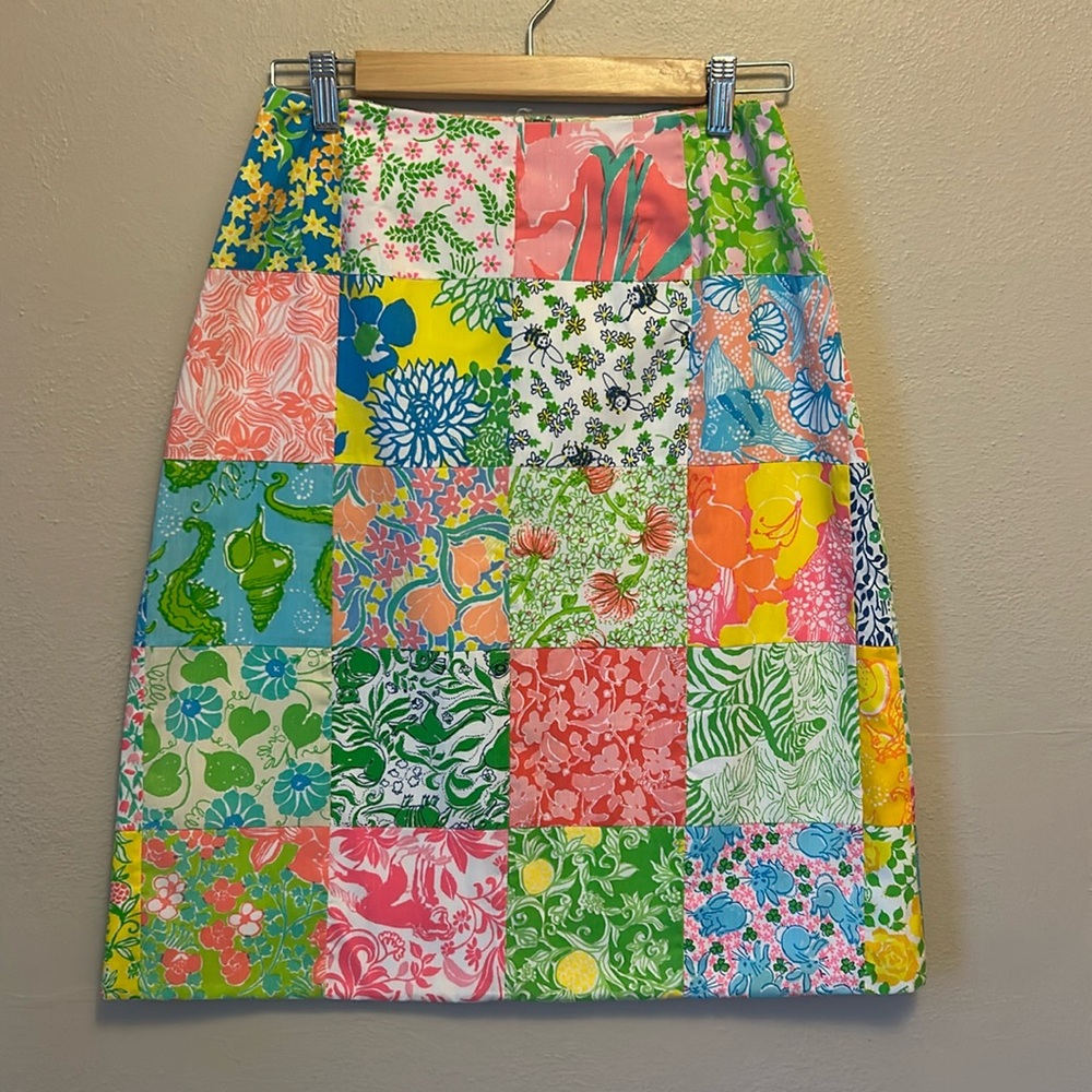 Vintage “The Lilly” Lilly Pulitzer Vibrant Fauna and Flora Patchwork Skirt